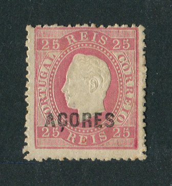 1871/76 - Afinsa nº 19. D. Luis I. Fita direita. Selo de 25 reis NOVO, SEM GOMA Denteado 12 1/2. Em boas condições.