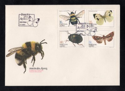 1984 - FDC Afinsa 1672/5. Insectos dos Açores. Carimbo de Lisboa. Em boas condições.