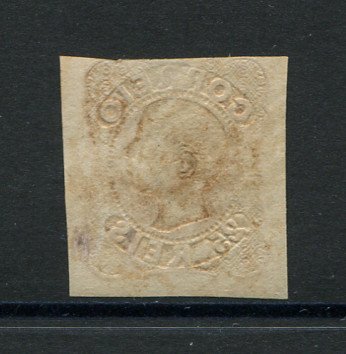 1856/8 - Afinsa nº 13. D. Pedro V. Cabelos anelados.Selo de 25 reis usado. Margens pequenas. Em boas condições. Carimbo nº 105 - Esposende. EXEMPLAR DE 2ª ESCOLHA.