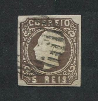 1862/4 - Afinsa nº 14. D. Luís I. Selo de 5 reis usado. CUNHO VIII (nº 14N). Boas Margens. Em boas condições. EXEMPLAR NORMAL.