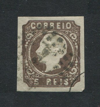 1862/4 - Afinsa nº 14. D. Luís I. Selo de 5 reis usado. CUNHO XIII (nº 14t). Boas Margens. Em boas condições. EXEMPLAR NORMAL.