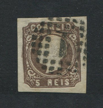1862/4 - Afinsa nº 14. D. Luís I.Selo de 5 reis usado. Boas margens mas apresenta uma pequena transparência. EXEMPLAR de 2ª ESCOLHA.