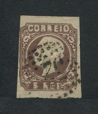 1862/4 - Afinsa nº 14. D. Luís I.Selo de 5 reis usado. Boas margens mas apresenta uma pequena transparência. EXEMPLAR de 2ª ESCOLHA.