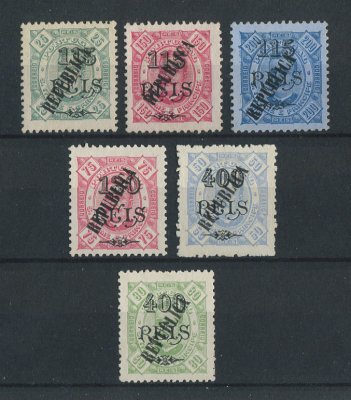1913 - Afinsa nº  131/136. D. Carlos I com sobrecarga LOCAL República. Série completa nova, sem goma como usual. O selo nº 135 é em denteado 12 1/2. Em boas condições.