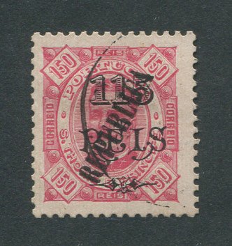 1913 - Afinsa nº 132. D. Carlos I com sobrecarga LOCAL República. Selo de 115r/150r usado. Em boas condições.