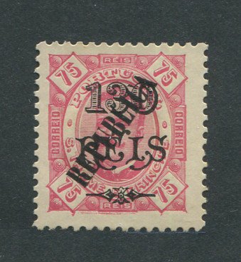 1913 - Afinsa nº 134. D. Carlos I com sobrecarga LOCAL República. Selo de 130r/75r novo sem goma como usual. Em boas condições.