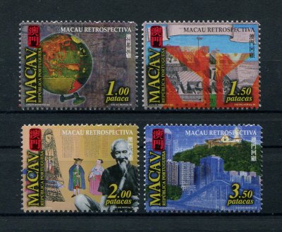 1999 - Afinsa nº1035/1038. Macau Retrospectiva. Série completa nova SEM CHARNEIRA (**) e com goma original. ISOLADOS (ser ser em tira). Em boas condições.