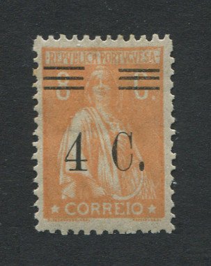 1928 - Afinsa nº 451h. Ceres com sobretaxa. Selo de 4c/8c novo, COM CHARNEIRA (*) e goma original. SOBRECARGA/BARRAS TIPO VIII. Em boas condições.