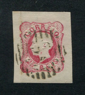 1862/4 - Afinsa nº 16. D. Luís I.Selo de 25 reis usado. Boas margens mas apresenta um vinco. EXEMPLAR DE 2ª ESCOLHA.