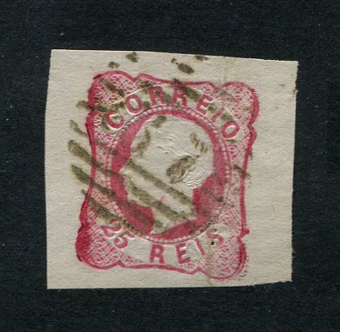 1862/4 - Afinsa nº 16. D. Luís I.Selo de 25 reis usado. Boas margens mas apresenta um vinco. Carimbo nº 67 - Oliveira de Azeméis. EXEMPLAR DE 2ª ESCOLHA.