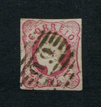 1862/4 - Afinsa nº 16. D. Luís I.Selo de 25 reis usado. Margens pequenas. Apresenta o cunho ligeiramente aberto. Carimbo nº 60 - Santa Maria da Feira. EXEMPLAR DE 2ª ESCOLHA.
