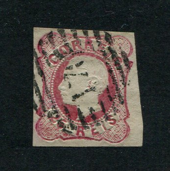 1862/4 - Afinsa nº 16. D. Luís I.Selo de 25 reis usado. Margens pequenas. Em boas condições. Carimbo nº 170 - Portalegre. EXEMPLAR DE 2ª ESCOLHA.