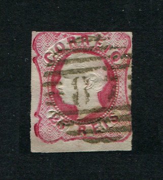 1862/4 - Afinsa nº 16. D. Luís I.Selo de 25 reis usado. Margens pequenas. Em boas condições. Carimbo nº 87 - Figueira da Foz. EXEMPLAR DE 2ª ESCOLHA.