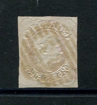 1862/4 - Afinsa nº 16. D. Luís I.Selo de 25 reis usado. Margens pequenas. Em boas condições. Carimbo nº 87 - Figueira da Foz. EXEMPLAR DE 2ª ESCOLHA.