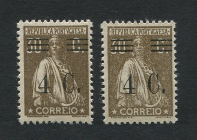 1928 - Afinsa nº 452. Ceres com sobretaxa. Selos de 4c/30c DOIS TONS DE COR DIFERENTES. Novos SEM CHARNEIRA (**) e com goma original. Papel liso, 12x11 1/2. Em boas condições.