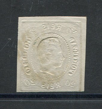 1866/7 - Afinsa nº 21. D. Luís I, fita curva.Selo de 20 reis usado. Boas margens mas apresenta o cunho ligeiramente aberto. Carimbo nº 165 - Elvas. EXEMPLAR DE 2ª ESCOLHA.
