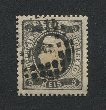 1867/70 - Afinsa nº 27. D. Luís I, fita curva denteado. Selo de 5 reis usado. Em boas condições.