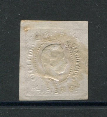 1866/7 - Afinsa nº 22. D. Luís I, fita curva.Selo de 25 reis usado. Boas margens. Apresenta uma pequena transparência e uma mancha. Carimbo nº 102 - Viana do Castelo. EXEMPLAR DE 2ª ESCOLHA.