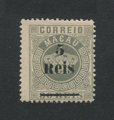1887 - Afinsa nº 24b. Tipo Coroa com sobretaxa. Selo de 5r/80r novo sem goma como emitido. Sobrecarga A, denteado 12 1/2. Em boas condições.
