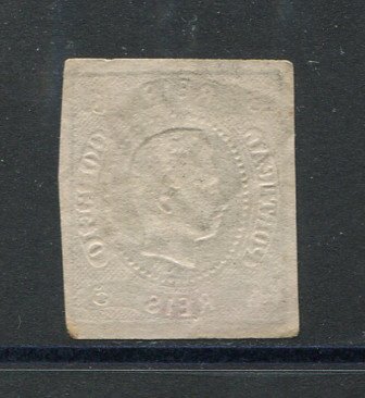 1866/7 - Afinsa nº 19. D. Luís I, fita curva. Selo de 5 reis usado. Margens pequenas. Apresenta um vinco. Carimbo nº 82 - Aveiro. EXEMPLAR DE 2ª ESCOLHA.