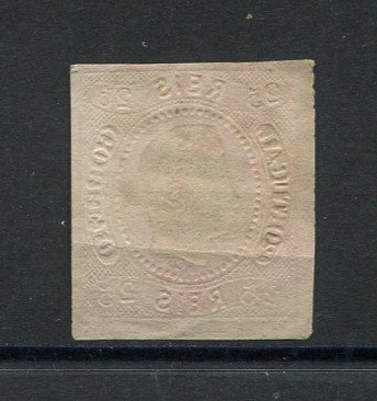 1866/7 - Afinsa nº 22. D. Luís I, fita curva.Selo de 25 reis usado. Margens pequenas. Apresenta um pequeno vinco. Carimbo nº 92 - Feira (2º REFORMA). EXEMPLAR DE 2ª ESCOLHA.