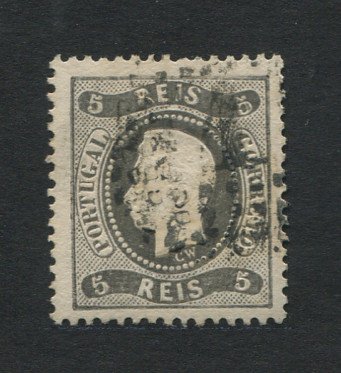 1867/70 - Afinsa nº 27. D. Luís I, fita curva denteado. Selo de 5 reis usado. Em boas condições.