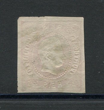 1866/7 - Afinsa nº 22. D. Luís I, fita curva.Selo de 25 reis usado. Margens pequenas. Apresenta o cunho ligeiramente aberto. Carimbo nº 172 - Elvas (2º REFORMA). EXEMPLAR DE 2ª ESCOLHA.