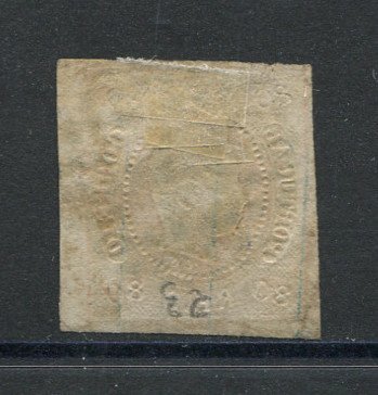 1866/7 - Afinsa nº 24. D. Luís I, fita curva.Selo de 80 reis usado. Boas margens. Apresenta o cunho ligeiramente aberto. EXEMPLAR DE 2ª ESCOLHA.