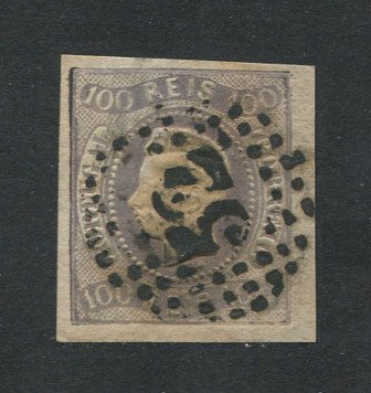 1866/7 - Afinsa nº 25a. D. Luís I, fita curva. Selo de 100 reis usado. Tipo Ia. Em boas condições. EXEMPLAR NORMAL.