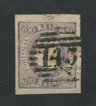 1866/7 - Afinsa nº 25a. D. Luís I, fita curva. EXEMPLAR DE LUXO. Selo de 100 reis usado. Boas margens. Tipo Ia. Carimbo nº 145 - Covilhã. Em boas condições.