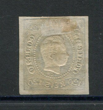 1866/7 - Afinsa nº 26. D. Luís I, fita curva.Selo de 120 reis usado. Margens pequenas. Em boas condições. EXEMPLAR DE 2ª ESCOLHA.