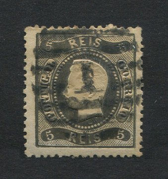 1867/70 - Afinsa nº 27. D. Luís I, fita curva denteado. Selo de 5 reis usado. Em boas condições.
