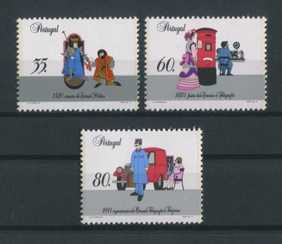 1991 - Afinsa nº 2026/2028. História das Comunicações em Portugal. Série nova sem charneira. Goma Original. Em boas condições.