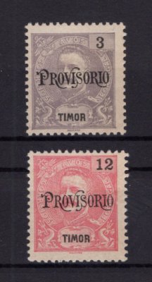 1902 - Afinsa nº 97/98. D. Carlos I com sobrecarga PROVISORIO. Série completa nova sem goma como emitidos. Em boas condições.