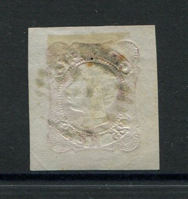 1856/8 - Afinsa nº 13. D. Pedro V. Cabelos anelados.Selo de 25 reis usado. Boas margens mas apresenta um pequeno furo de alfinete/transparência. Carimbo nº 165 - Elvas. EXEMPLAR DE 2ª ESCOLHA.