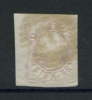 1856/8 - Afinsa nº 13. D. Pedro V. Cabelos anelados.Selo de 25 reis usado. Margens pequenas. Em boas condições. Carimbo nº 112 - Viseu. EXEMPLAR DE 2ª ESCOLHA.