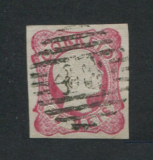 1856/8 - Afinsa nº 13. D. Pedro V. Cabelos anelados.Selo de 25 reis usado. Margens pequenas. Em boas condições. Precursor dos Açores - Carimbo 48 - Angra do Heroísmo. EXEMPLAR DE 2ª ESCOLHA.