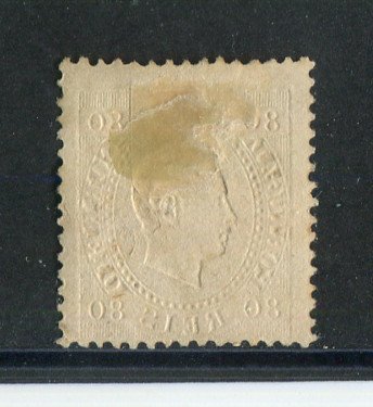 1870/6 - Afinsa nº 42i. D. Luís I, fita direita. Selo de 80 reis usado. Papel porcelana, denteado 12 1/2. Em boas condições.