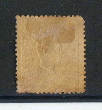 1870/6 - Afinsa nº 42i. D. Luís I, fita direita.Selo de 80 reis usado. Papel porcelana, denteado 12 1/2. Canto curto.