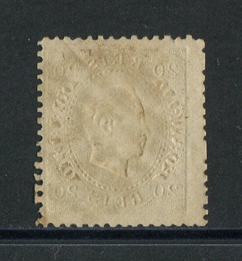 1870/6 - Afinsa nº 39. D. Luis I, fita direita. Selo de 20 reis usado. Papel liso, denteado 12 1/2. Carimbo nº 93 - Figueira da Foz (2ª Reforma). Em boas condições.