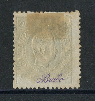 1867/70 - Afinsa nº 34. D. Luís I, fita curva denteado. Selo de 120 reis usado. Em boas condições.