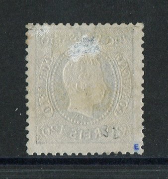1867/70 - Afinsa nº 34. D. Luís I, fita curva denteado.Selo de 120 reis usado. Pequena transparência.