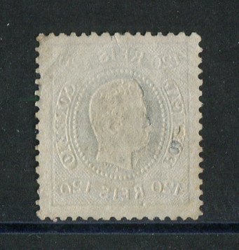 1867/70 - Afinsa nº 34. D. Luís I, fita curva denteado.Selo de 120 reis usado. Pequena transparência.