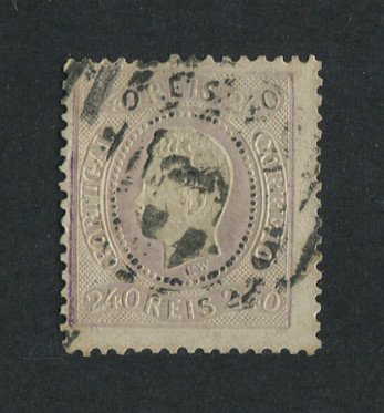 1867/70 - Afinsa nº 35. D. Luís I, fita curva denteado.Selo de 240 reis usado. Em boas condições mas com cor esbatida.