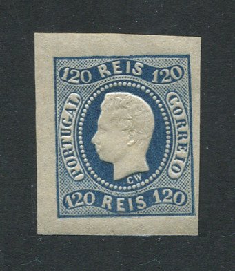 1866/7 - Afinsa nº 26. D. Luis I fita curva não denteado, 120 reis. SELO FALSO. Em boas condições.