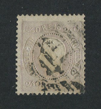 1867/70 - Afinsa nº 35. D. Luís I, fita curva denteado.Selo de 240 reis usado. Em boas condições mas com cor esbatida.