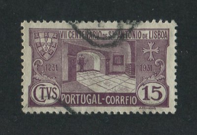 1931 - Afinsa nº 531a. 7º Centenário da Morte de Santo António. Selo de 15c USADO. ERRO, "CORREFIO". Em boas condições.