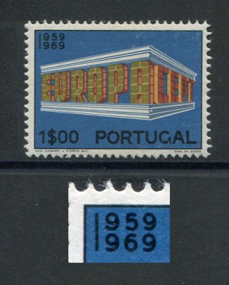 1969 - Afinsa nº 1041a. Selo de 1$00 novo SEM CHARNEIRA (**) e com goma original. VARIEDADE "1" de "1959" e "1969" LIGADOS. Em boas condições.