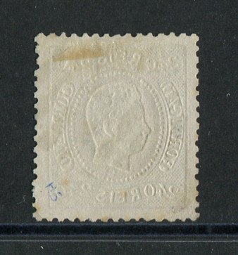 1867/70 - Afinsa nº 35. D. Luís I, fita curva denteado.Selo de 240 reis usado. Cor esbatida e pequena transparência.