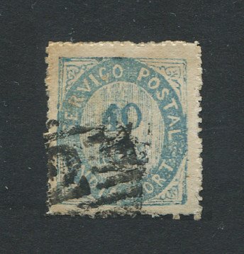 1883 - Afinsa nº 123a. Nativos com sobretaxa. Tipo II. Selo de 4 1/2r/40r usado. Azul. Papel espesso. Em boas condições.